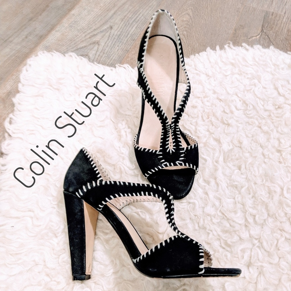 COLIN STUART Suede Peep Toe Chunky Heels